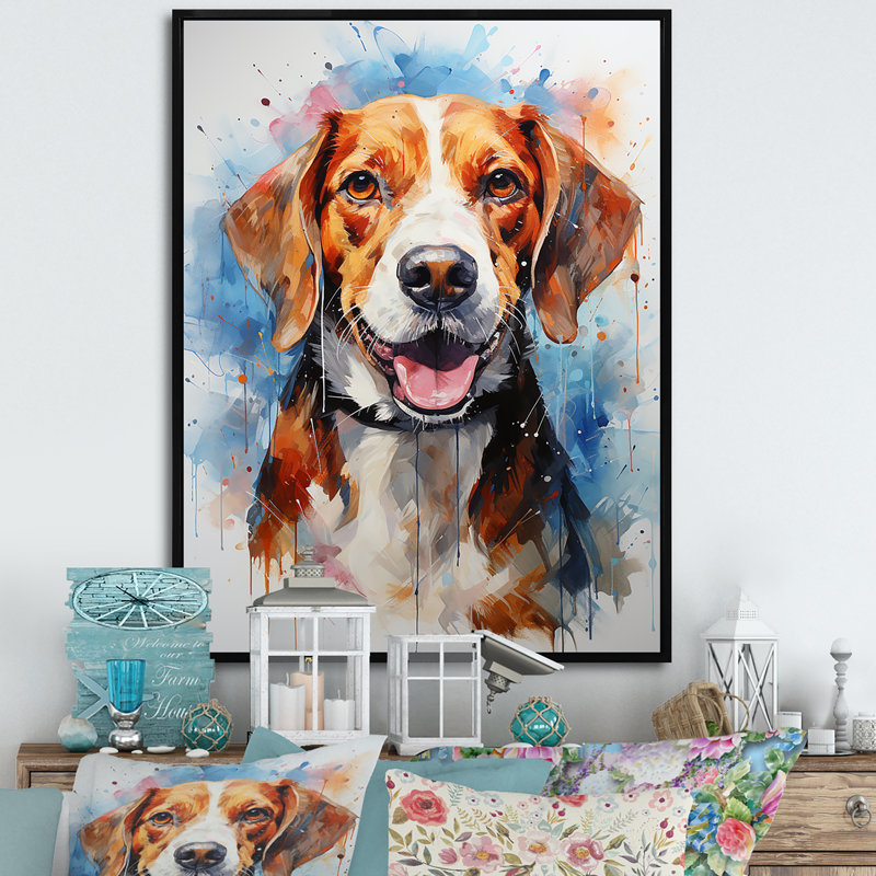 «Beagle Dog», reproduction d'art sur toile, animal mignon - Beagle Bliss III, Gold Picture Framed, 32" H x 16" W