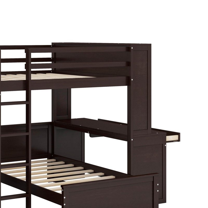 Full Size Loft Bed With A Twin Stand-Alone Bed,Wardrobe,Desk,And Shelves