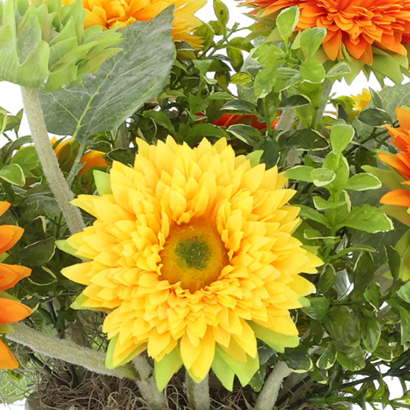 Arrangement de tournesol dans un pot en fibre de pierre, Jaune; orange