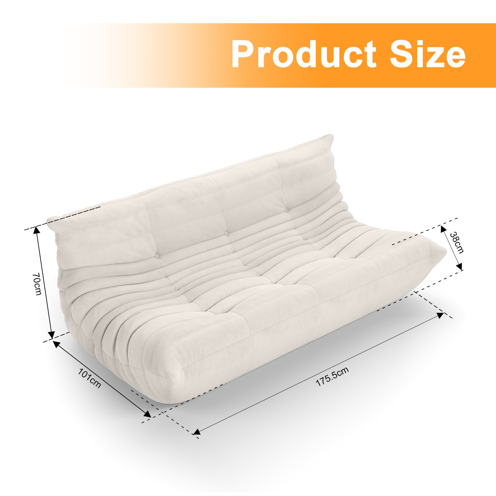 Armless 3-Seat Togo Three Seater Large Bean Bag Sofa