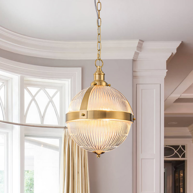 3 - Light 10" Pendant Light with Ribbed Glass Globe Shade