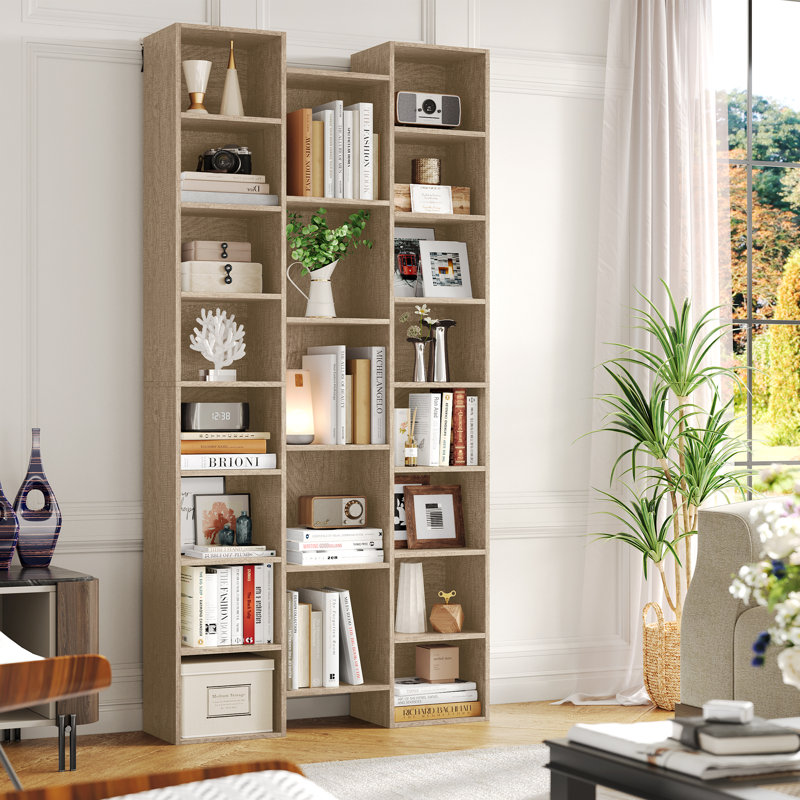 Beetner 71.3''H 8-Tier Cube Bookcase, Media Storage Shelves (Adjustable Shelves), Oak