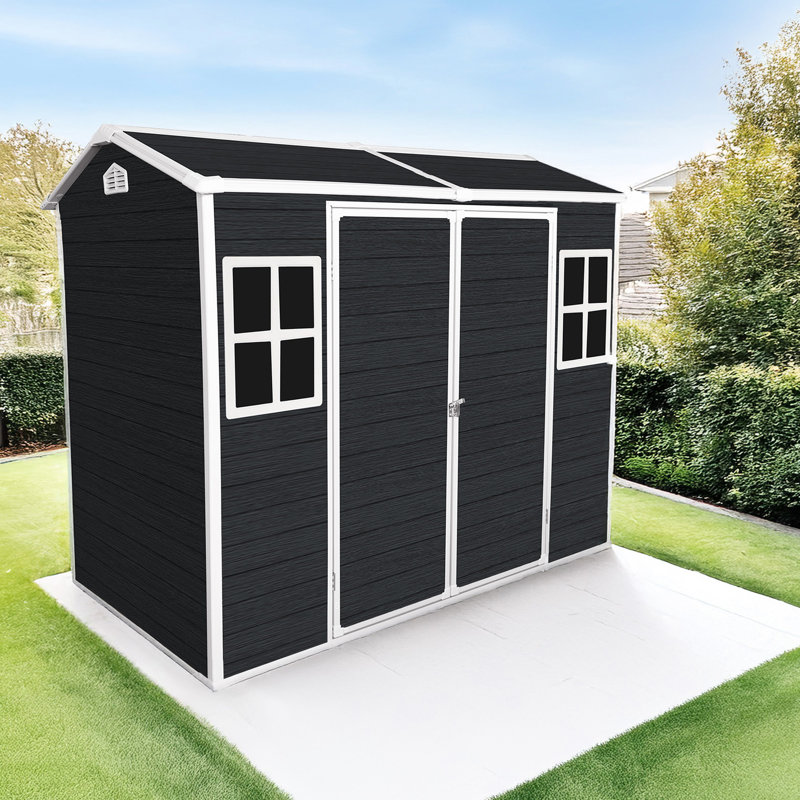 Remise de rangement extérieure 8 po x 4 pi en résine - porte verrouillable, 2 fenêtres pour outils de jardin et poubelle à corrosion noire
