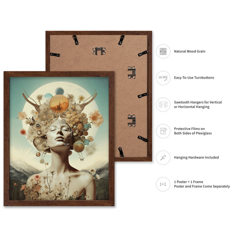 Trippy Portrait de femme No14, Poster, 24"H x 32"W, Brown Framed