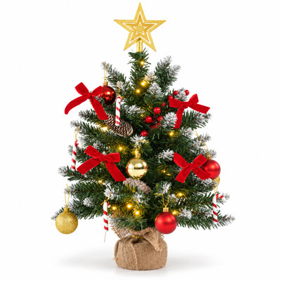 2' Pre-Lit Decorated Artificial Christmas Tree with Warm White LEDs