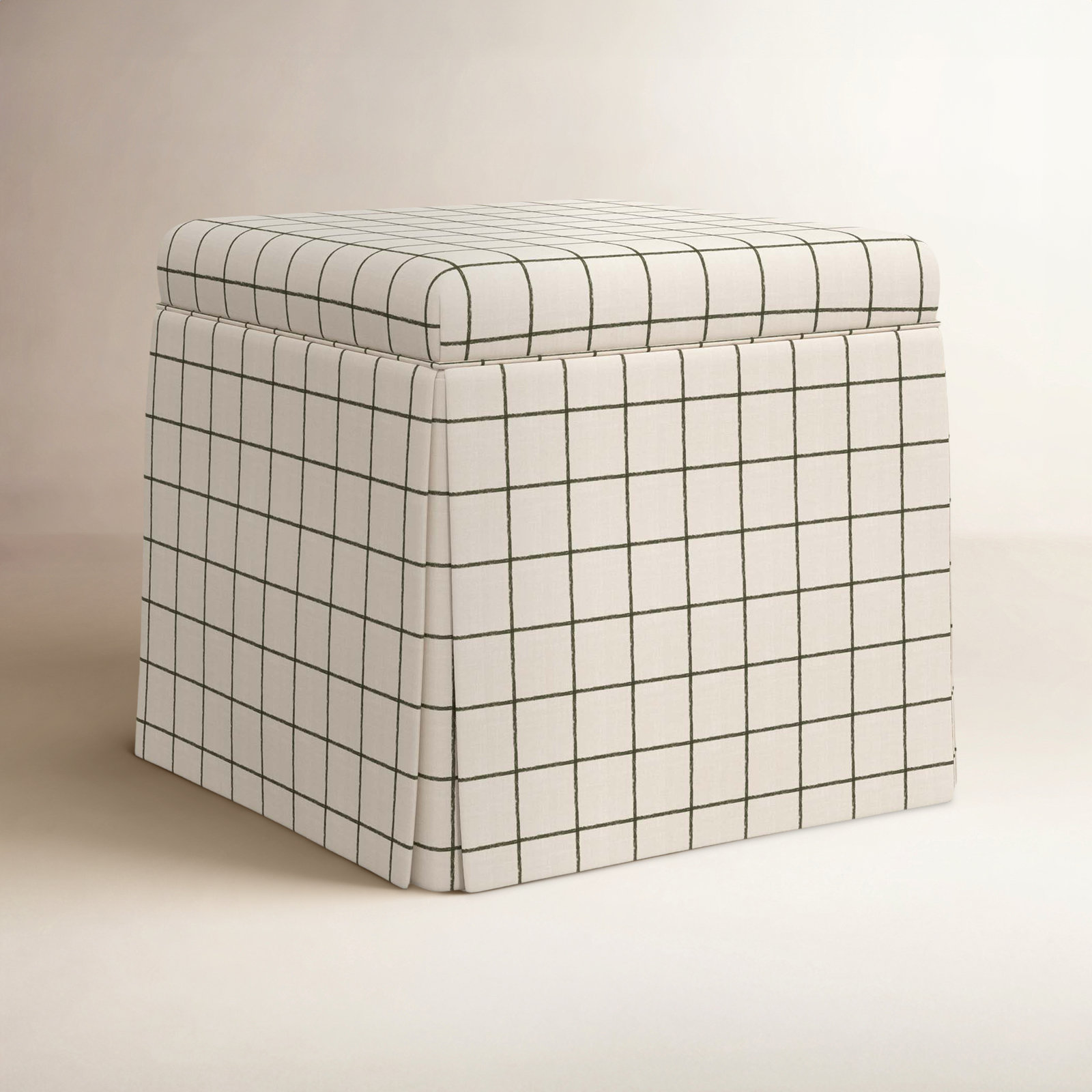 Jebb 20" Cotton Ottoman, Line Tattersall Green