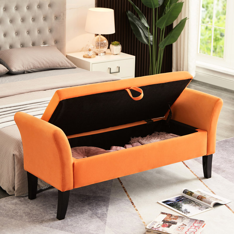 Orange Velvet Living Room Console Bench With Spacious Storage Area 51.5" - Add Functionality To Your Space, Orange