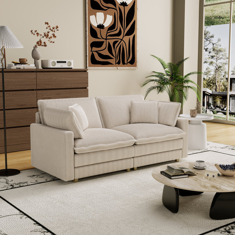 Canapé contemporain à assise profonde pour salon, Beige