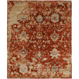 Dejone Hand Knotted Wool Area Rug in Red