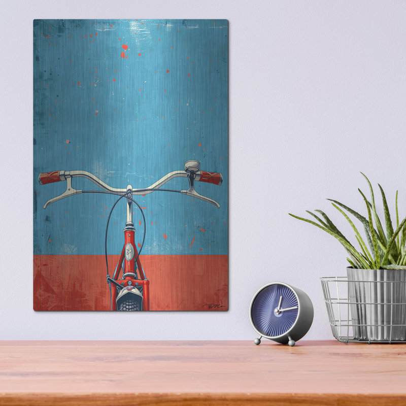 «Blue and Red Bicycle» par Momart, art mural en métal, H 16 po x l 12 po