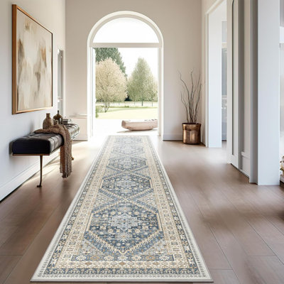 Medallion Non Slip Washable Area Rug(Blue)