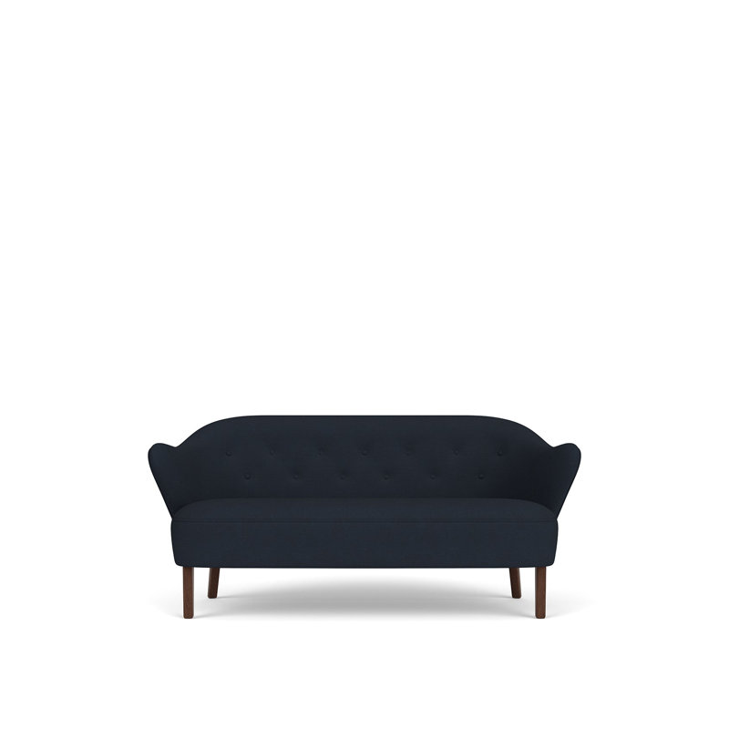 Ingeborg 62.99" Round Arm Loveseat, Blue Genuine Leather, Dark Stained Oak