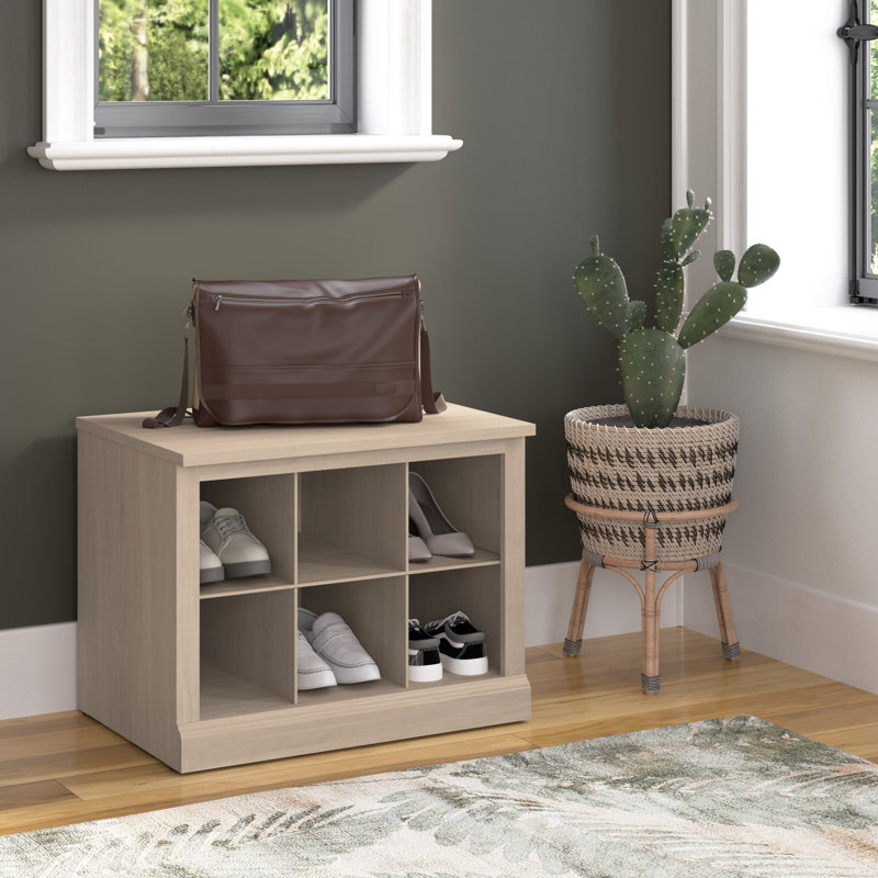 Kierra Hall Tree 24'' W with Bench and Shoe Storage, White Washed Maple