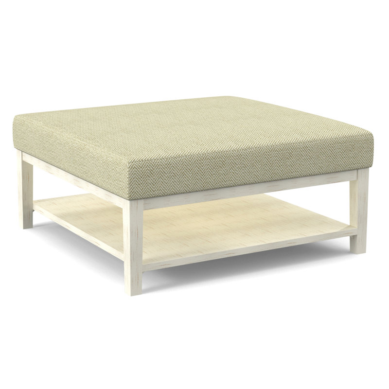 Hammond Square Ottoman, Antique Frost White Finish, White Performance Fabric; 0851-94