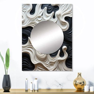 Black White Opt Art Rhythmic Pulses I - Op Art Decorative Mirror, Black Large Wall Mirror, Printed Metal Art