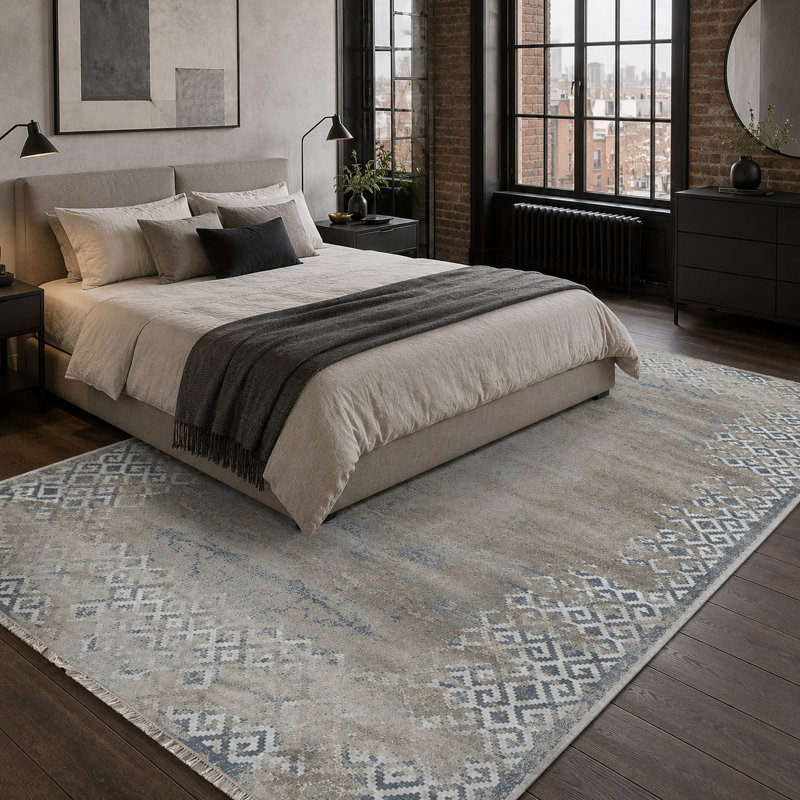 Geometric Cotton and Chenille Flatweave Area Rug, 200 cm round