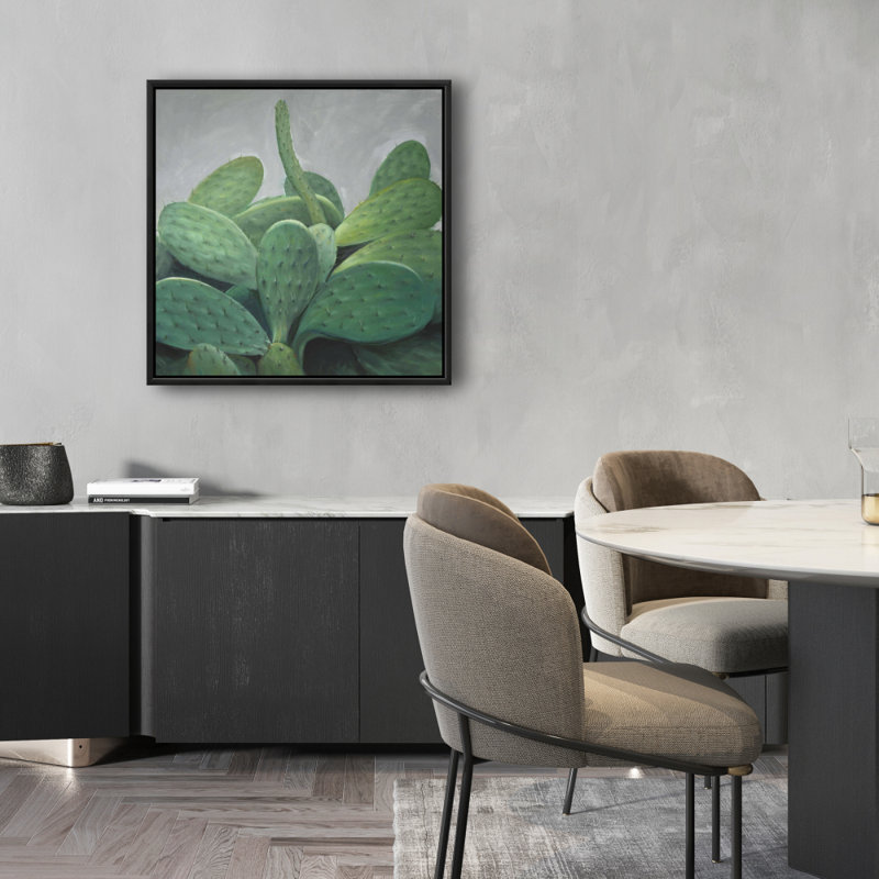 Toile botanique grise exotique | Ensemble de cactus encadré, H 25,25 po x l 25,25 po
