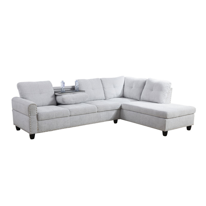 Mithat Upholstered L-Shaped Sectional Right Hand Facing, White Polyester Blend