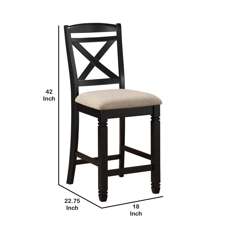 Fabric Upholstered Wooden Counter Height Chairs with X Design Backrest, Brown