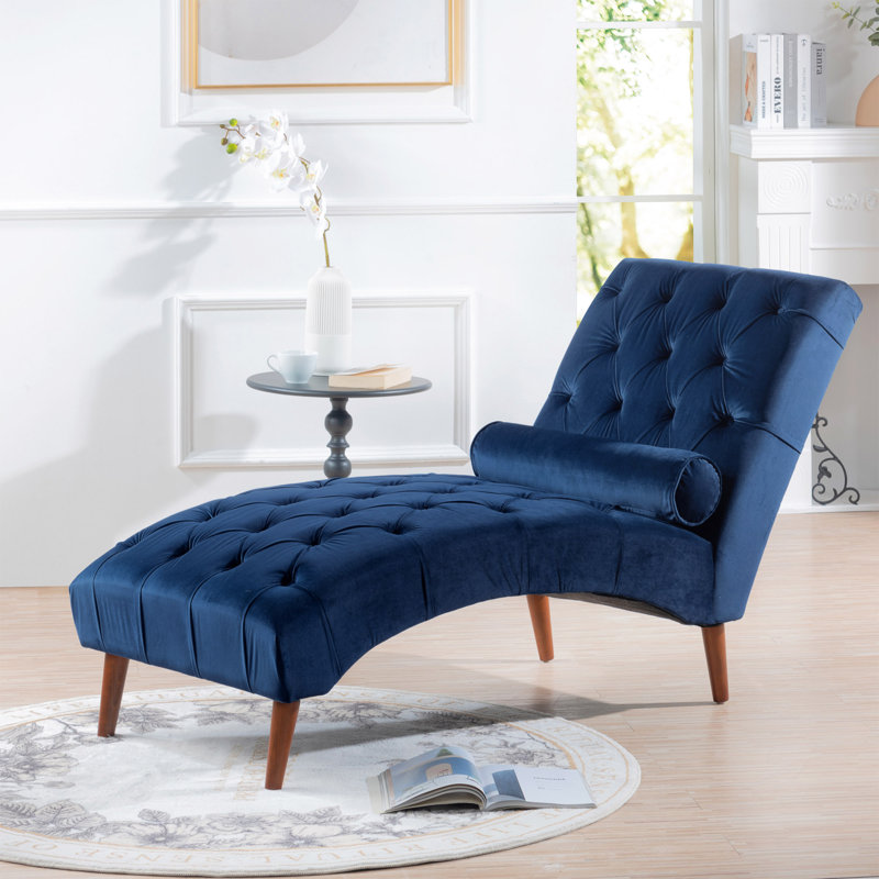 Chaise longue moderne rembourrée pour le salon, Mélange de polyester bleu