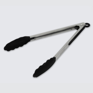 Zulay Kitchen 2 Pack 9 inch & 12 inch Tongs with Silicone Tips - Stainless Steel - Silver - Gray