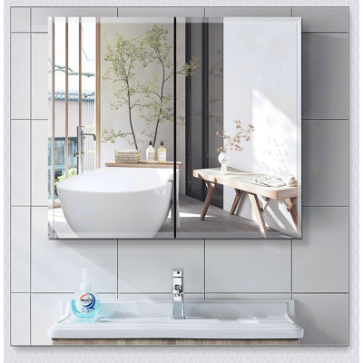 Armoire à pharmacie 30 po x 26 po à double fixation (encastrée / en surface), portes en aluminium à fermeture en douceur, poignée dissimulée, rangement pour salle de bain