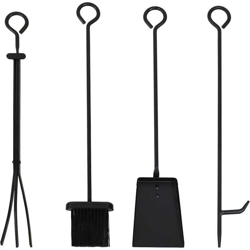 Ensemble de support à bûches et outils pour foyer - Porte-bûches de bois pour foyer ou patio - Noir