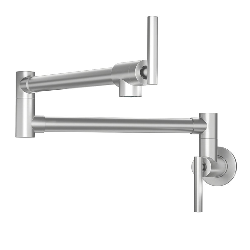 Robinet remplisseur de pot - Robinet d'évier de cuisine mural pliant extensible avec un trou et deux poignées, Nickel brossé