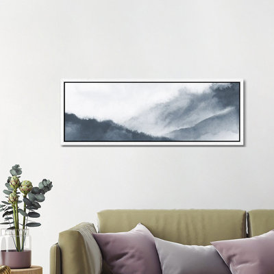 Misty Mountains In Grey Watercolour - Panoramic Painting on Canvas
