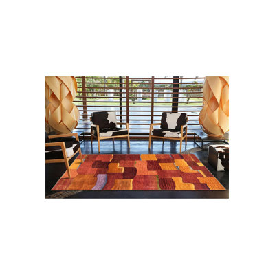 Colorful Rectangle Patterned Woven Base Machine Washable Rug