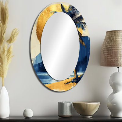 Miroir mural ovale bleu et doré
