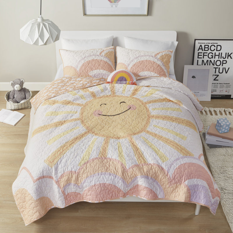 Sunshine Smiles Reversible Cotton Twin Quilt Set with Pillow