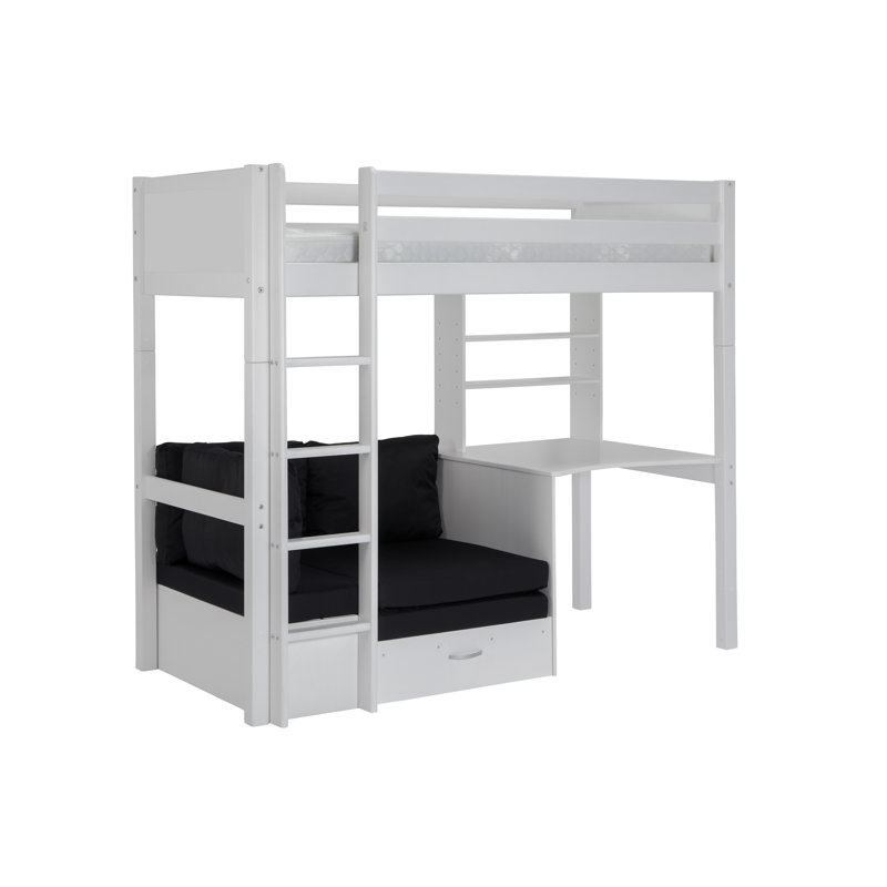 Solorzano European Single (90 x 200cm) High Sleeper Loft Bed Bed with Bookcase, White, Black