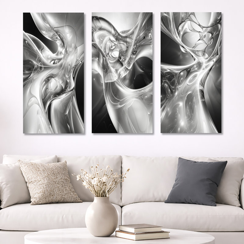 Gris noir et acier abstrait Serenade I - ensemble moderne de 3 impressions sur métal, H 40 po x l 60 po