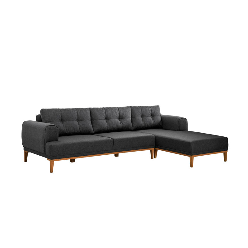 Canapé d’angle, Mélange de polyester gris, Noyer