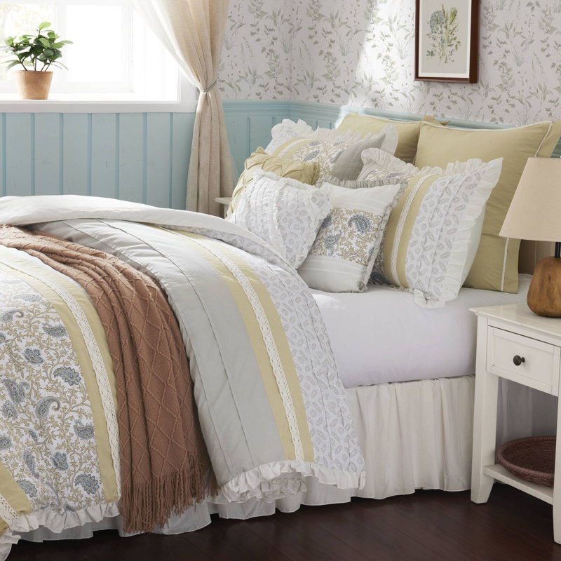 Dawn 6 Piece Cotton Percale Quilt Set with Throw Pillows, King/Cal.KingCoverlet+2 King Shams + 3Throw Pillow, Yellow