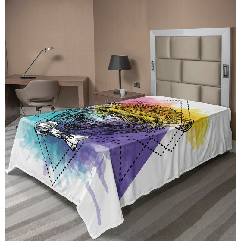 Drap de dessus de singe Ambesonne géométrique amusant multicolore, Drap plat pour lit simple