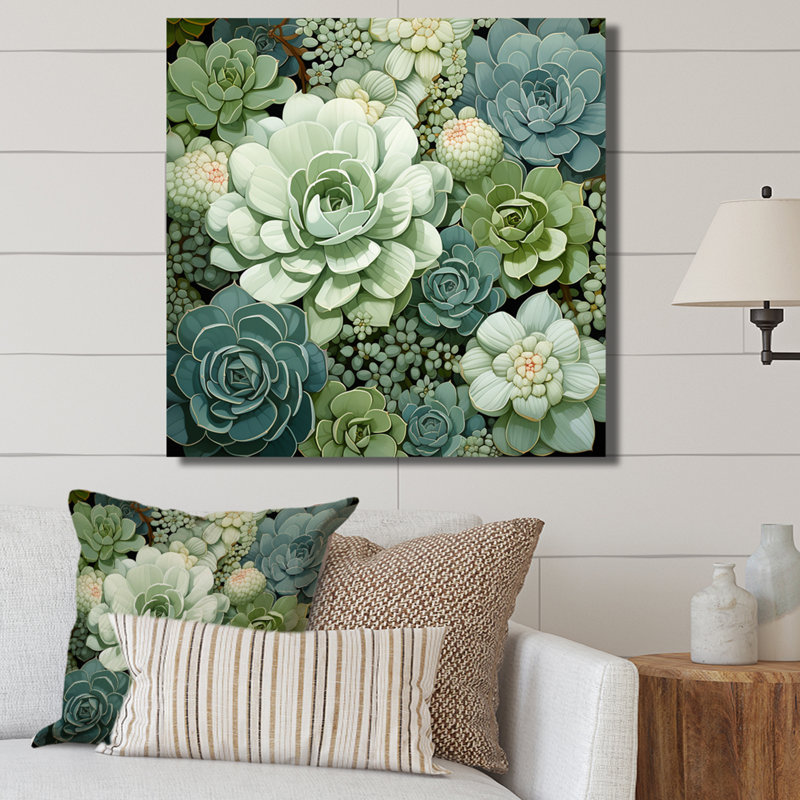 «Green Succulents Flowers Serene Succulents IV», art mural, H 24 po x l 24 po x P 1 po, Toile tendue