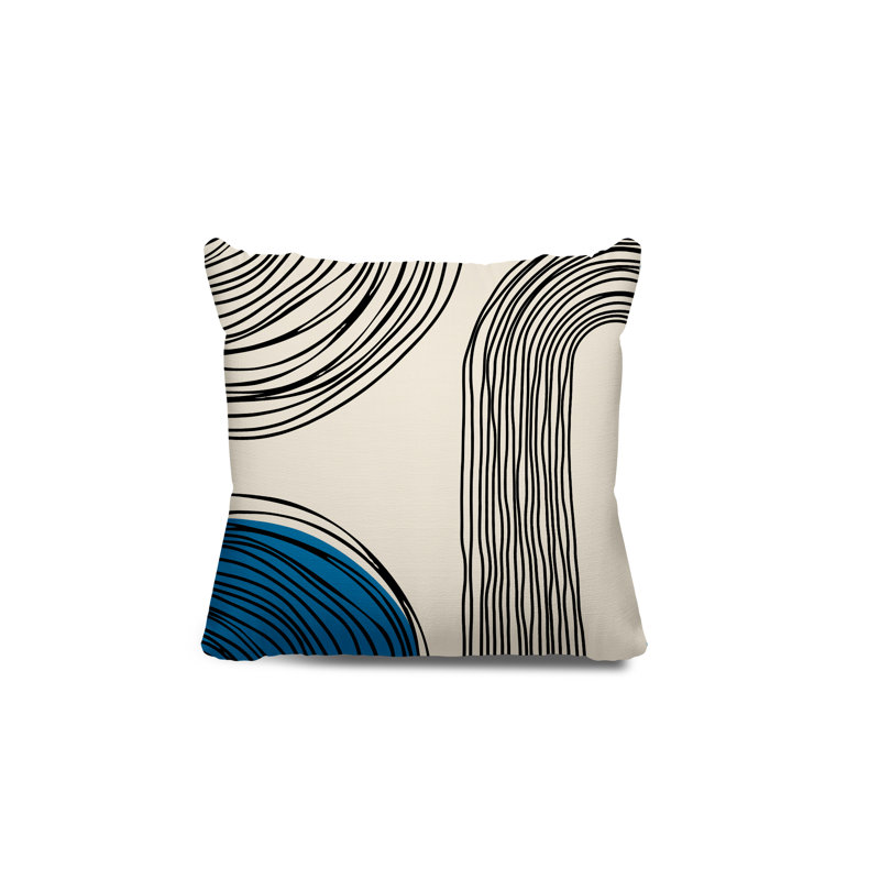 Coussin décoratif réversible intérieur / extérieur Cassie, H 19 po x l 19 po, Turquoise / crème / noir