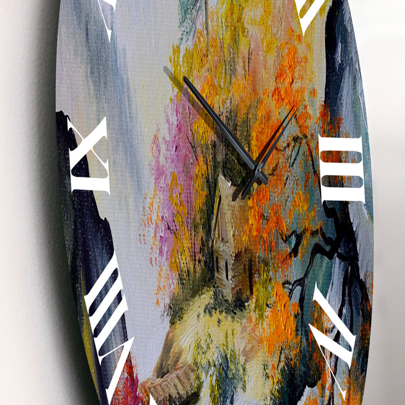 Petite maison dans un paysage montagneux VIbrant - Horloge murale traditionnelle, Petit