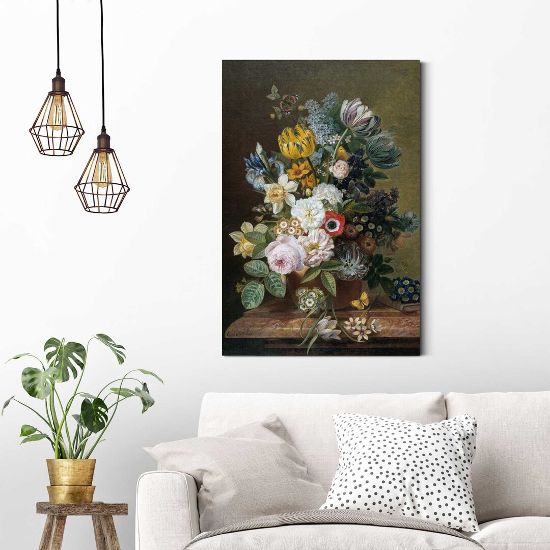 Wandbild Deko Panel Stillleben Mit Blumen Alte Meister - Blumen - Schmetterling