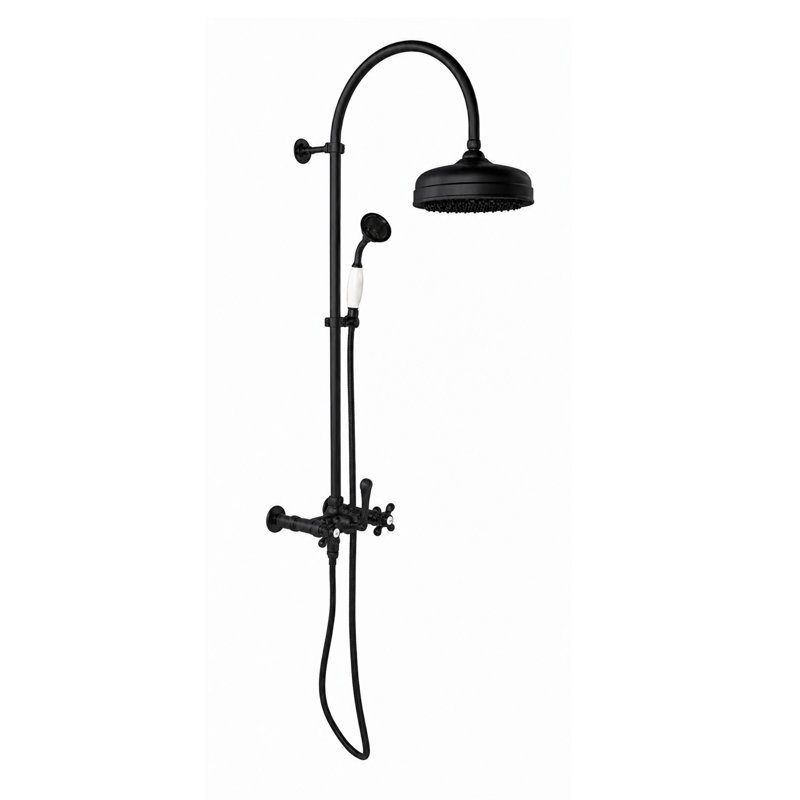 Exposed Shower System 36 Inch Wall Mounted with 7 Inch Center, Handshower & Lever/Cross Handles, Satin Black