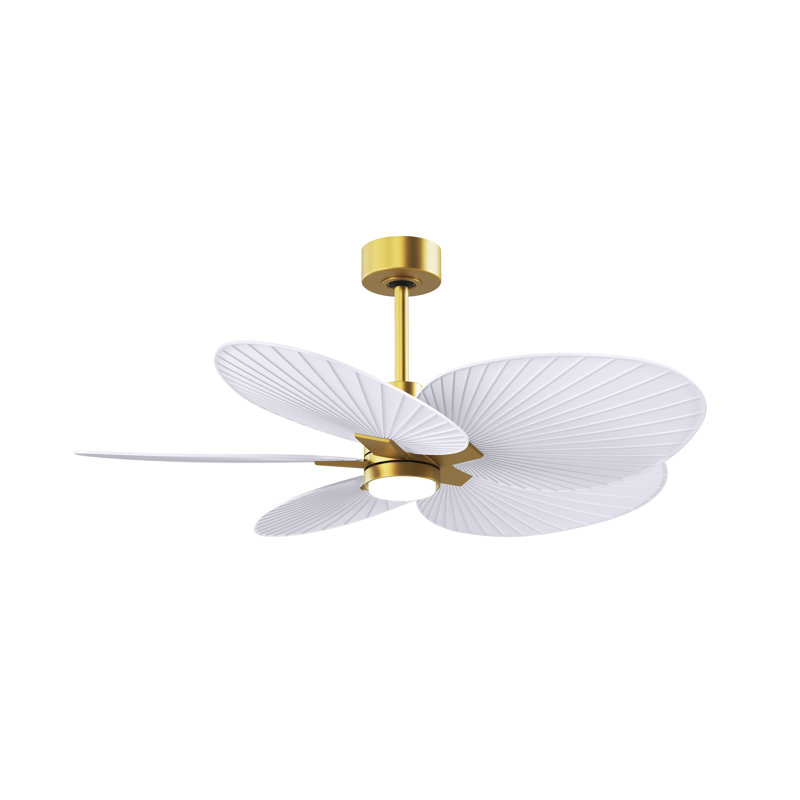 Alessandra Tropical - Five Blade Ceiling Fan - Integrated LED -Matte Black Finish -Light Blue Blades, Brushed Brass