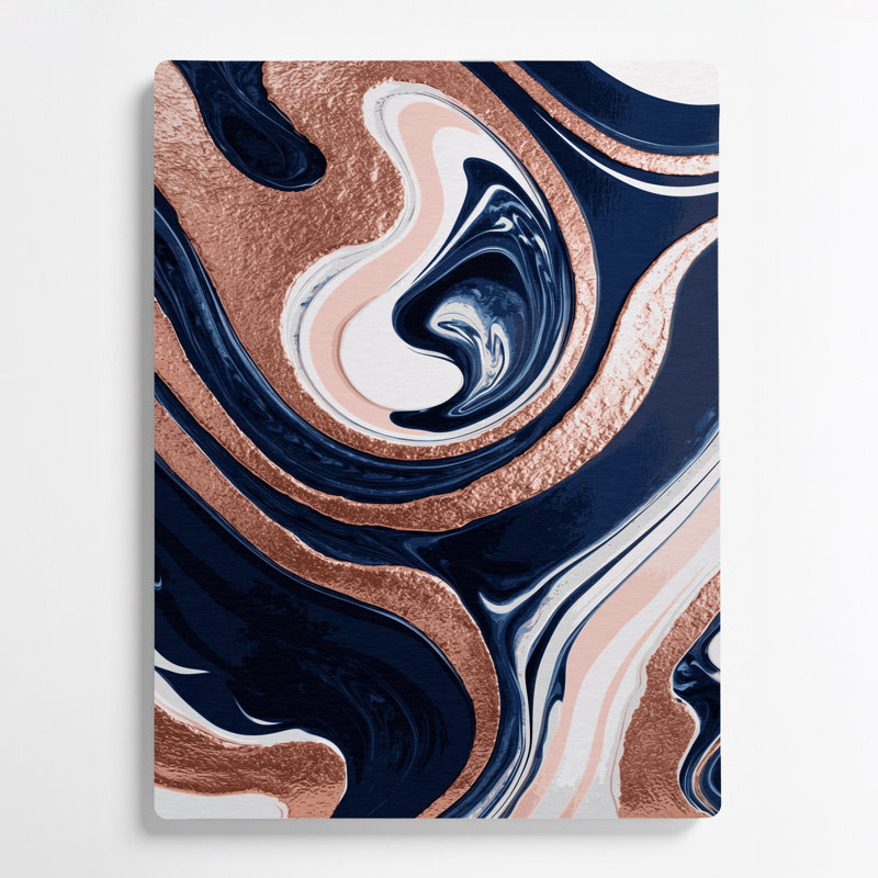 Art abstrait abstrait en métal bleu 77, H 11 po x l 14 po