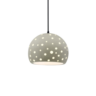 Luminaire suspendu sphère 1 lumière perforée - vert céladon craquelé - noir mat - l 7 po x H 6 po - DEL dédiée - cordon noir