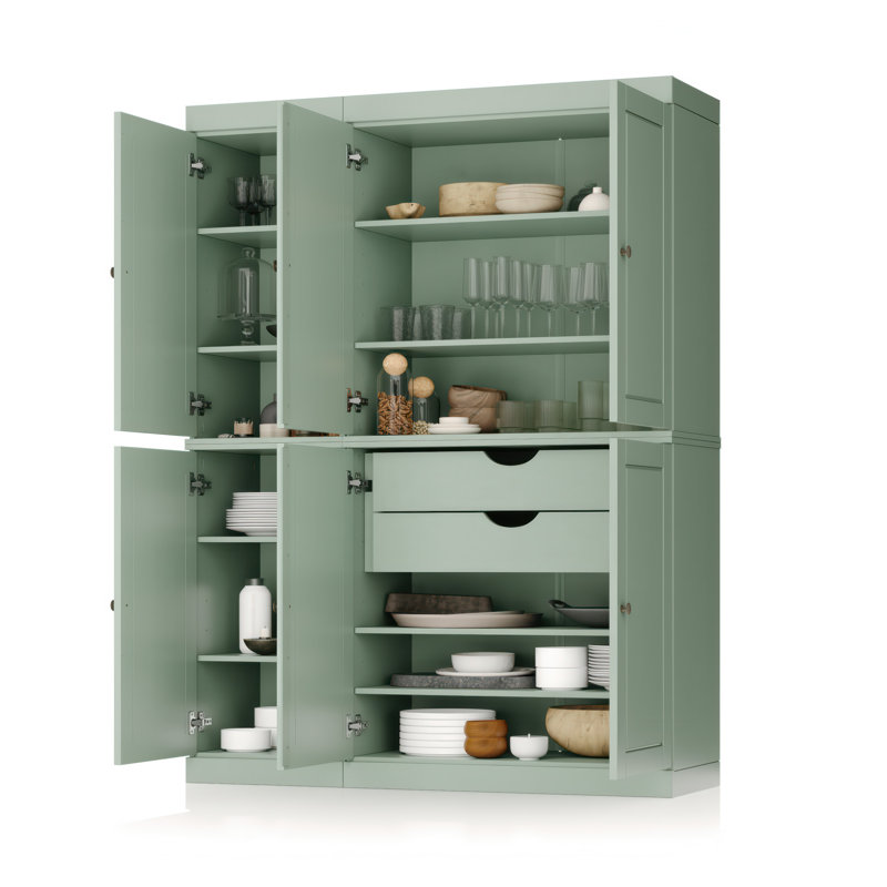 Niculae 100% Solid Wood Tall Kitchen Pantry Cabinet with Doors & 2 Drawers, Adjustable Shelves, Modular Kitchen Storage Cabinet, 48.5" W x 71.5" H