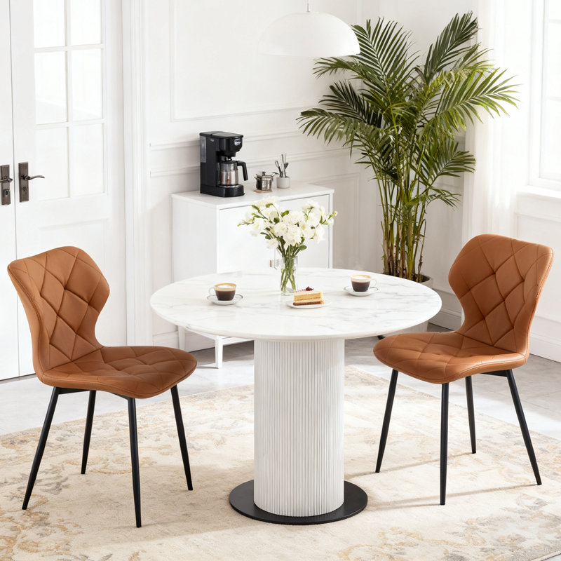 Upholstered Armless Dining Chair With Wraparound Backrest, Faux Leather Coffee