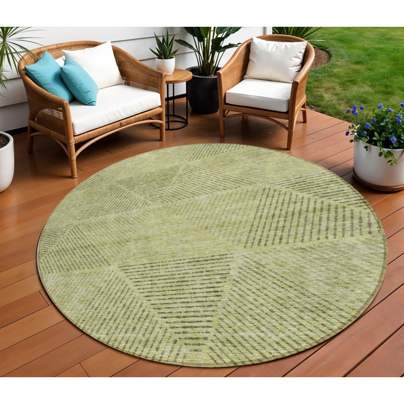 Tapis intérieur / extérieur rond géométrique lavable vert artichaut 8 pi HomeRoots