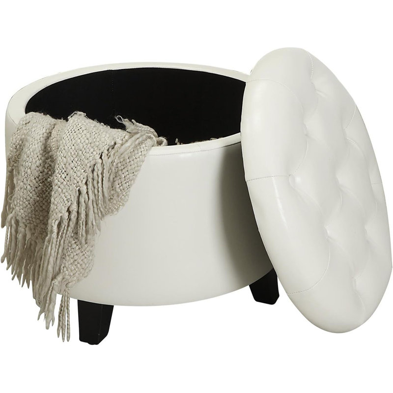 Repose-pieds rond en cuir 19,75 po Amable, Similicuir ivoire