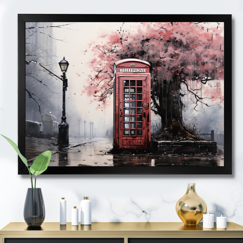 Cabine téléphonique rose qui s'évanouit, Cadre photo noir, H 16 po x l 32 po x P 1 po